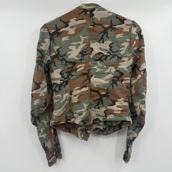 Free People Blazer Women 0 Green Camouflage Fitted Jacket Buttons Army Knit - Picture 6 of 12